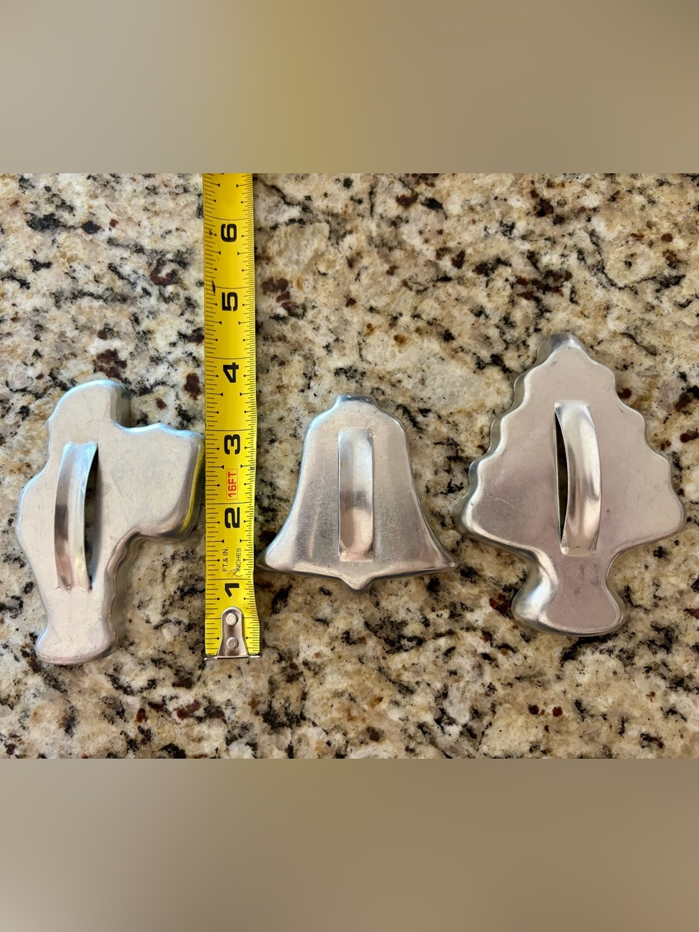 Vintage Aluminum Cookie Cutter Set - Santa, Bell & Tree Shapes